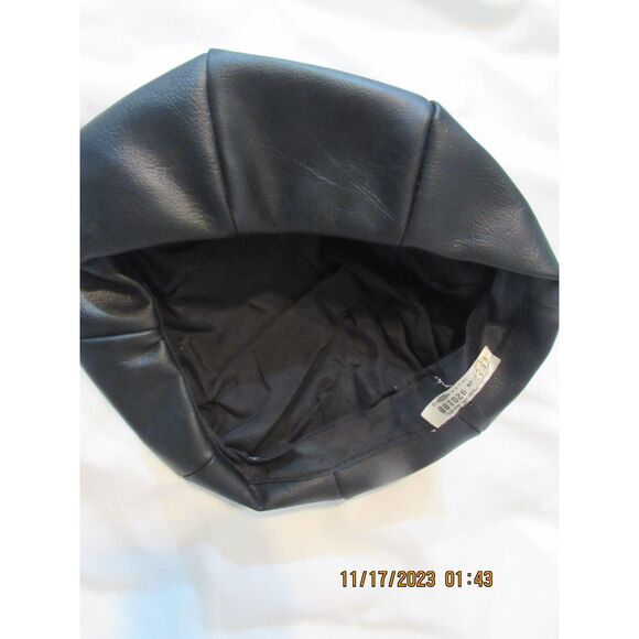 Leather Beanie hat vintage black union made in the USA small Unisex - Picture 1 of 5